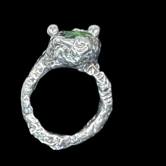 Brutalist Silver-Blend Cocktail Ring Artisan Crafted with 10mm Crystal Size  6.5 - Picture 6 of 13